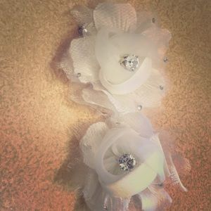 Wedding white crystal floral hair clips.